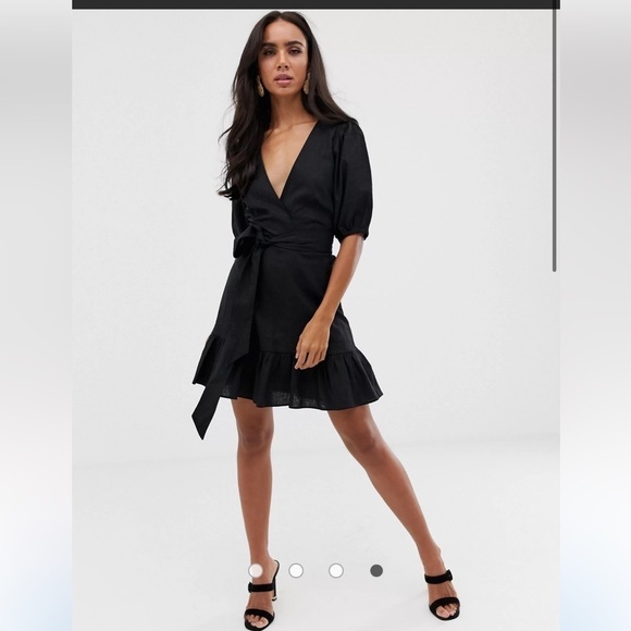 ASOS Tie Front Wrap Black Mini Dress - Picture 1 of 9